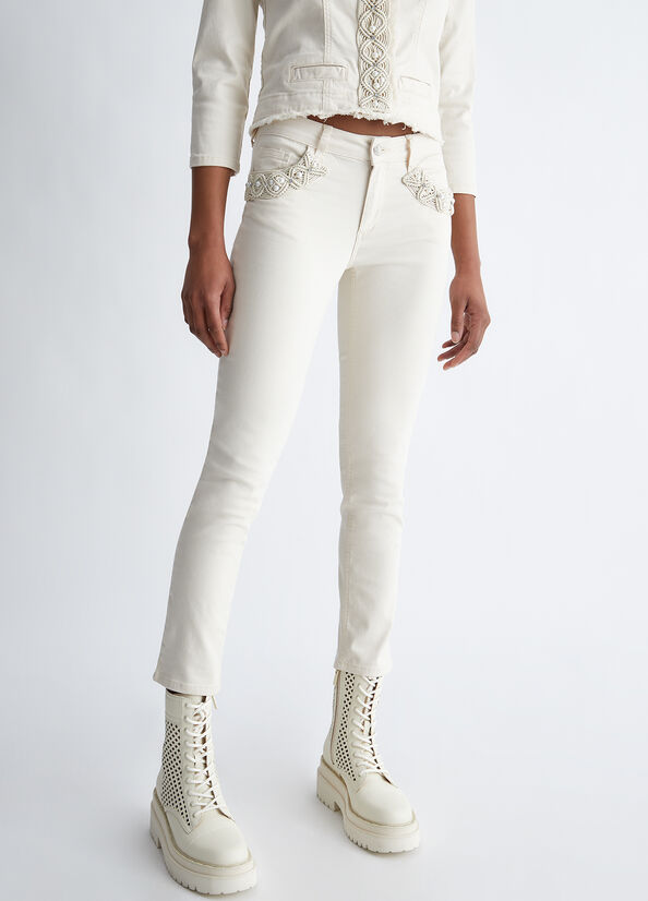 Women's Liu Jo Bottom Up With Pearls Pants White | IMQ-267508