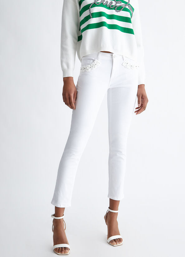 Women's Liu Jo Bottom Up With Pearls Pants White | KLO-913726