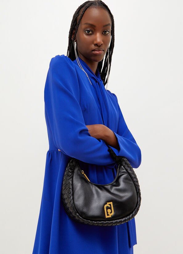 Women's Liu Jo Braided Shoulder With Logo Shoulder Bags Black | MQB-483590