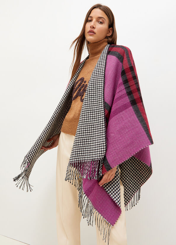 Women's Liu Jo Check And Houndstooth Poncho Coats Fuchsia | FMR-570932