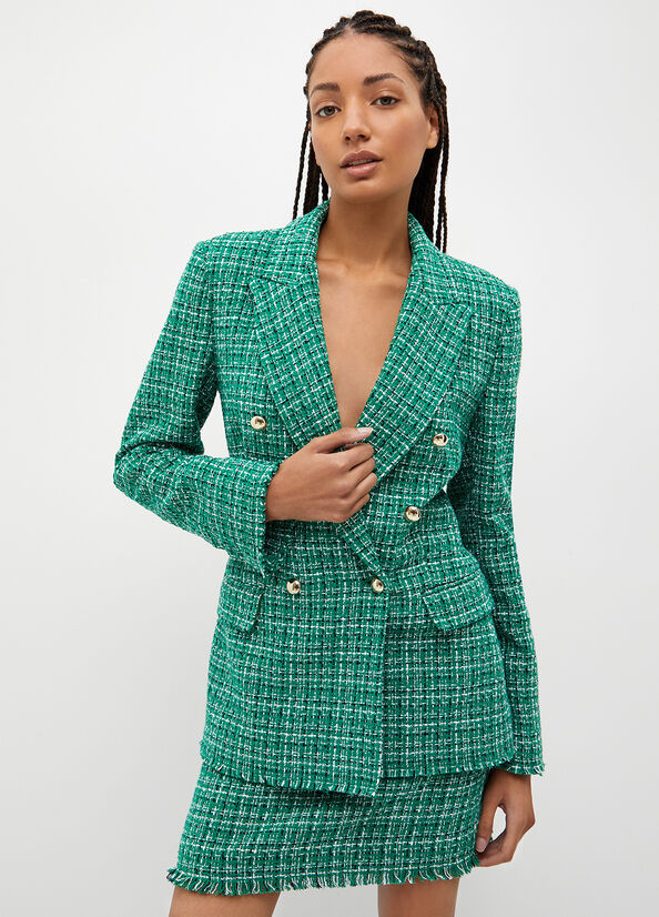 Women's Liu Jo Checked Bouclé Blazer Jackets Green | KRM-825349