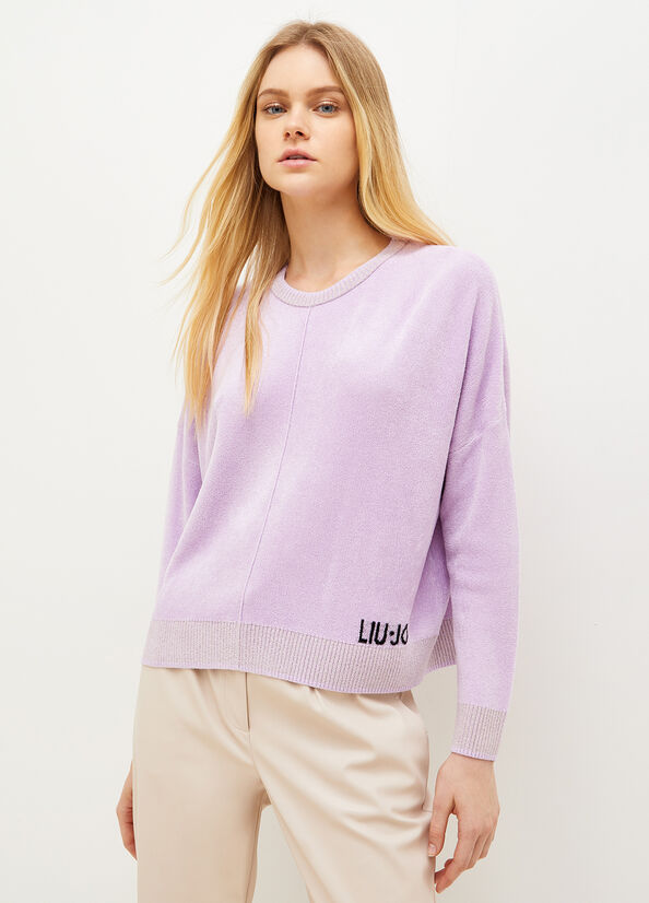 Women's Liu Jo Chenille With Logo Sweaters Purple | TWD-352718