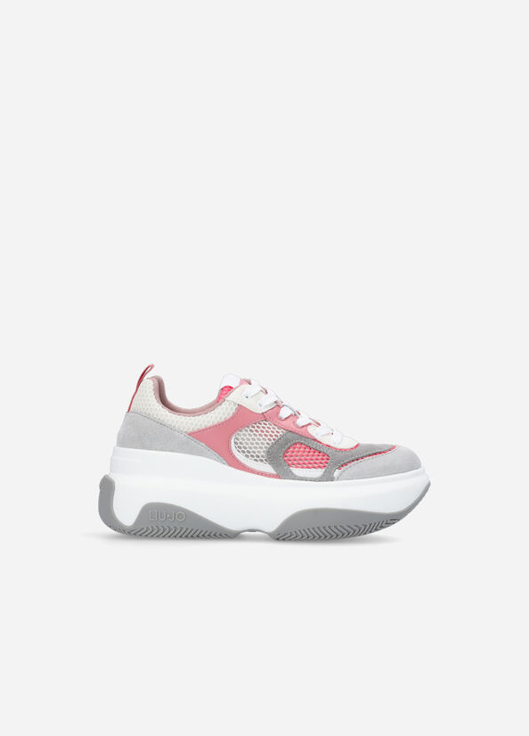 Women's Liu Jo Chunky Leather Sneakers Grey / Pink | OJI-260471