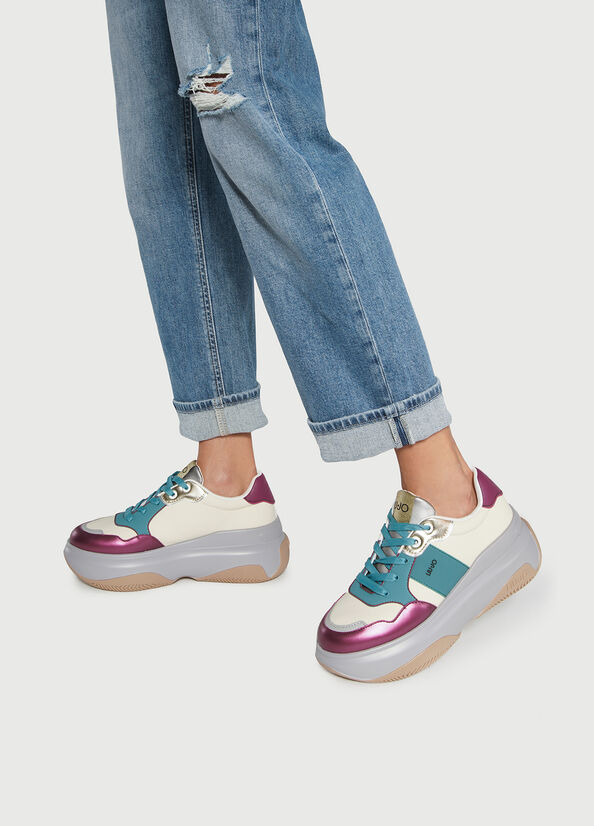 Women's Liu Jo Chunky Multicoloured Sneakers Purple | TMK-461390