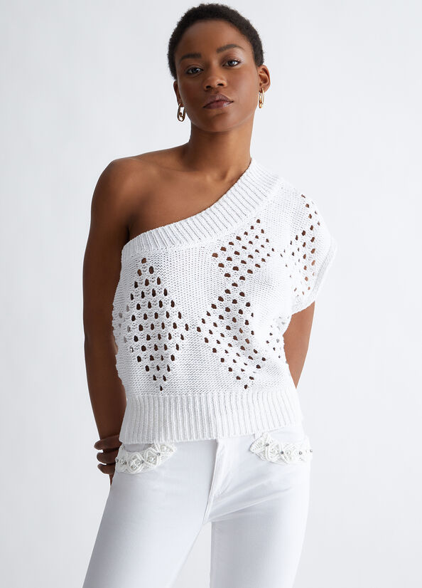 Women's Liu Jo Cotton One-Shoulder Sweaters White | WHN-156238