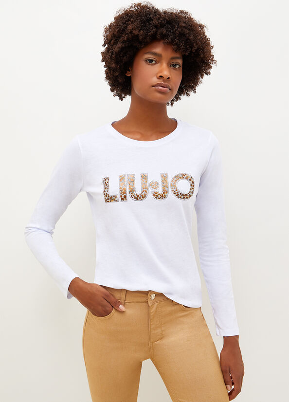 Women's Liu Jo Cotton With Logo T Shirts White | URO-736029