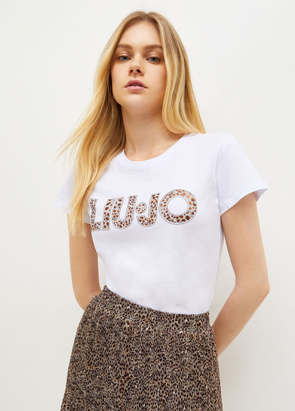 Women's Liu Jo Cotton With Logo T Shirts White | YBX-514890