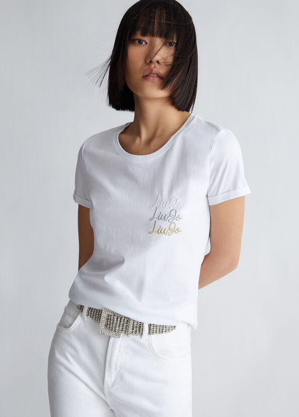 Women's Liu Jo Cotton With Logo Tops White | BMA-713802