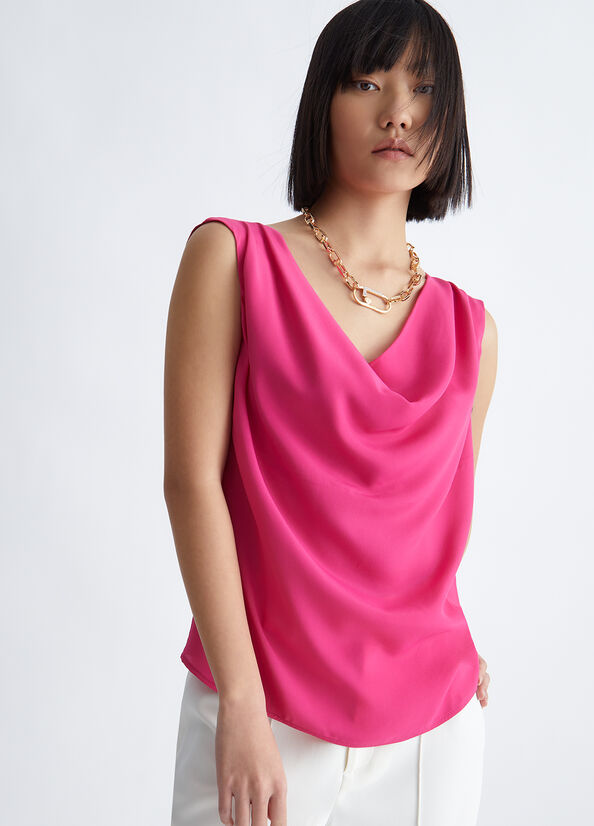 Women's Liu Jo Crepe De Chine T Shirts Fuchsia | VPE-726034