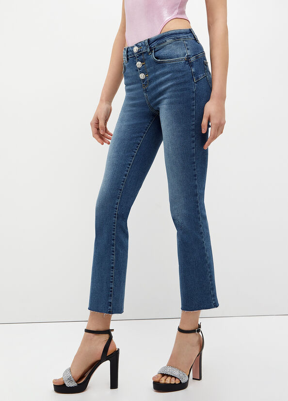 Women's Liu Jo Cropped Bottom Up Skinny Jeans Dark Blue | LIU-586237