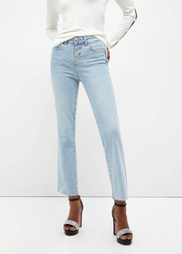 Women's Liu Jo Cropped Bottom Up Straight-Fit Jeans Light Blue | JNP-826749