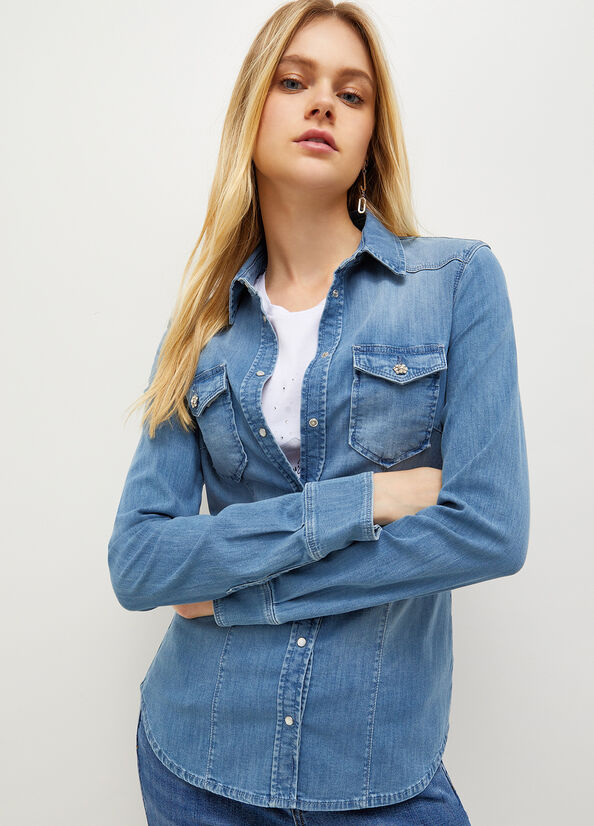 Women's Liu Jo Denim Shirts Blue | PAT-129370