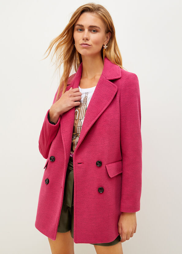 Women's Liu Jo Double-Breasted Chevron Coats Fuchsia | NXF-632107