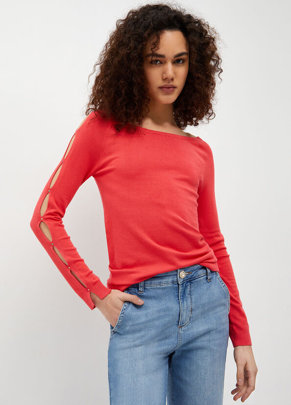 Women's Liu Jo Eco-Friendly Cut-Out Sweaters Red | DXR-983724