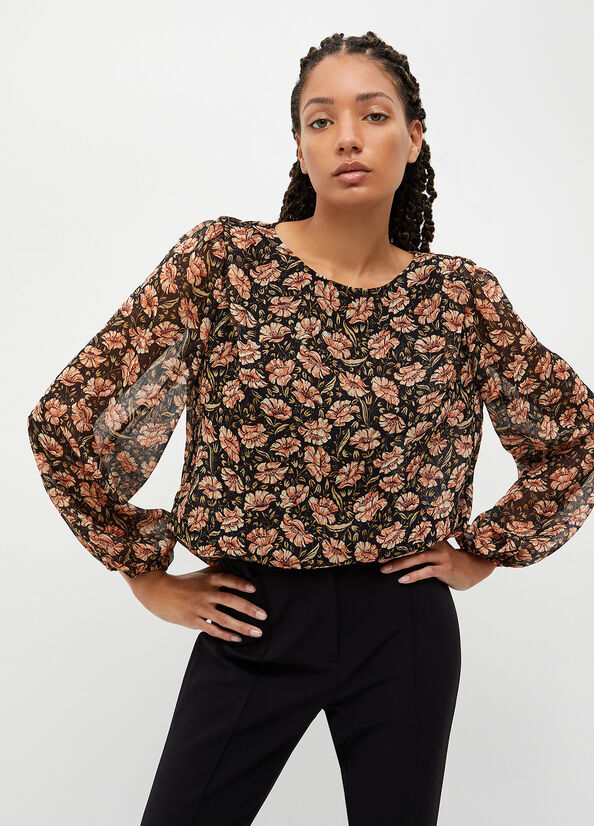 Women's Liu Jo Eco-Friendly Floral Blouse Shirts Black | AUJ-075641