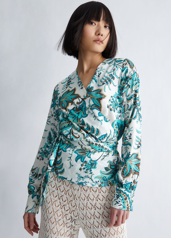 Women's Liu Jo Eco-Friendly Paisley Blouse Shirts Light Turquoise | CIB-314280