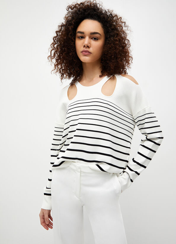 Women's Liu Jo Eco-Friendly Striped Sweaters White / Black | XCS-960483