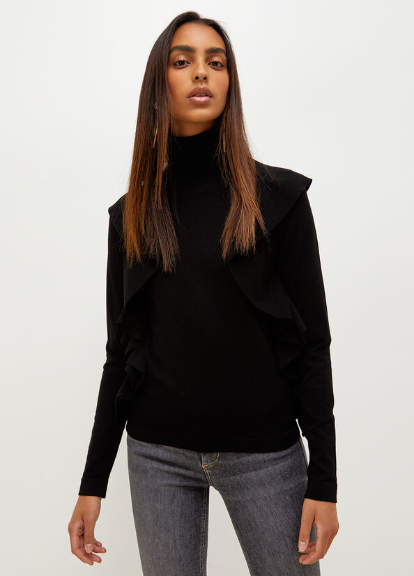 Women's Liu Jo Eco-Friendly Turtleneck With Ruching Sweaters Black | ILU-709381