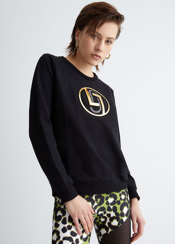 Women's Liu Jo Eco-Friendly With Logo Sweatshirts Black | MEI-672540