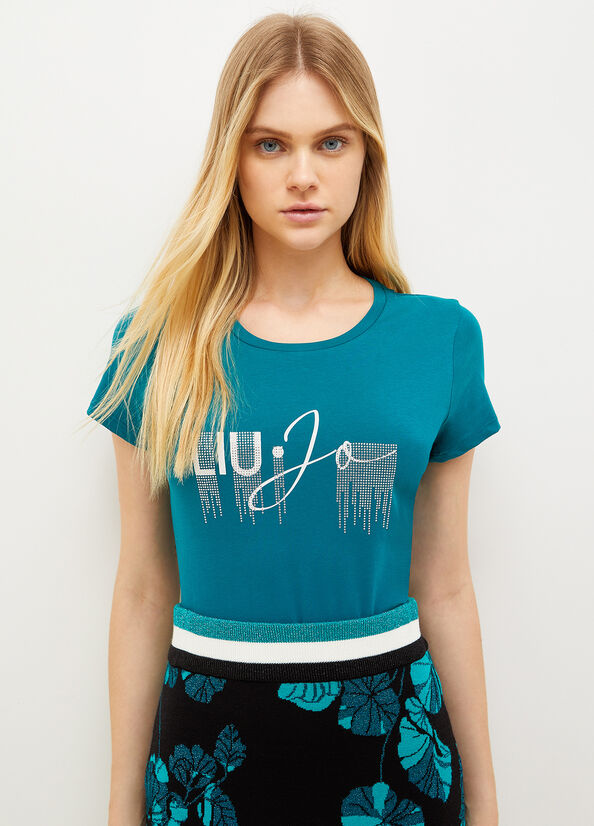 Women's Liu Jo Eco-Friendly With Logo T Shirts Green | WKI-329840