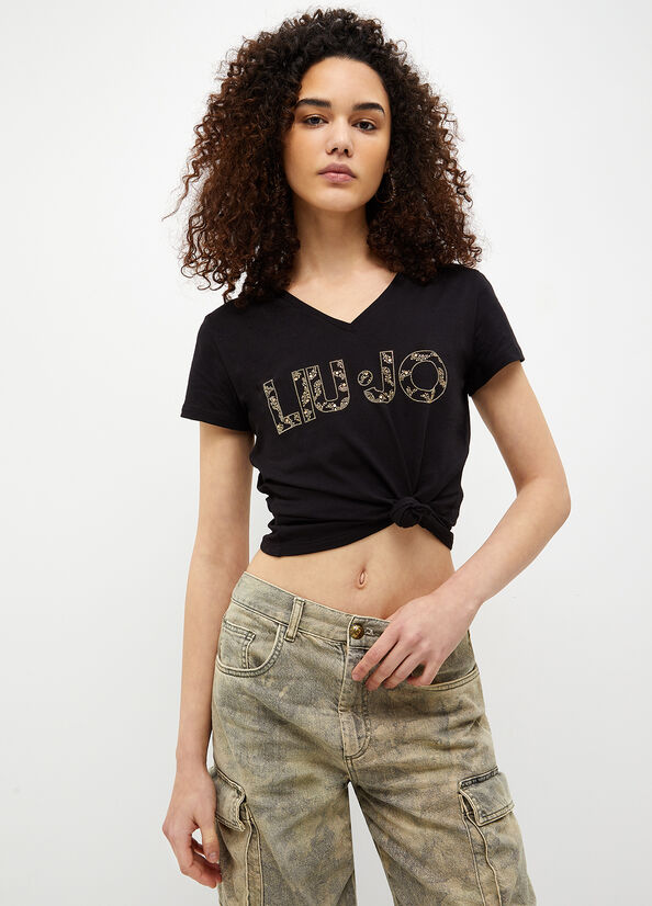 Women's Liu Jo Eco-Friendly With Logo Tops Black | MAT-362485