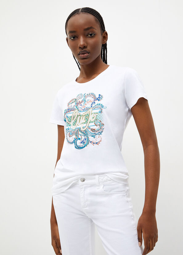 Women's Liu Jo Eco-Friendly With Logo Tops White | QSH-971548