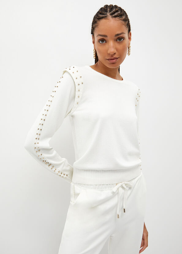 Women's Liu Jo Eco-Friendly With Studs Sweaters White | ODI-078132