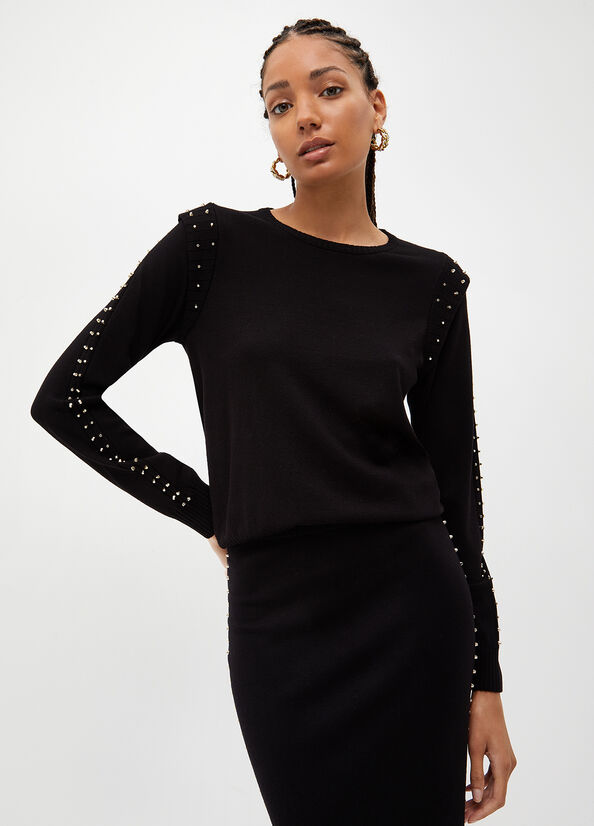 Women's Liu Jo Eco-Friendly With Studs Sweaters Black | ODX-084976