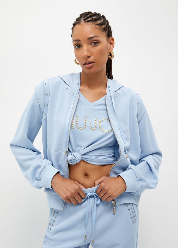 Women's Liu Jo Eco-Friendly With Studs Sweatshirts Light Blue | UWM-389601