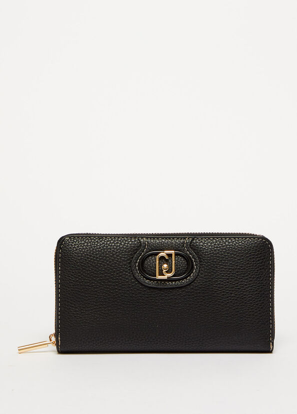 Women's Liu Jo Eco-Friendly Zip-Around Wallets Black | DLV-016873