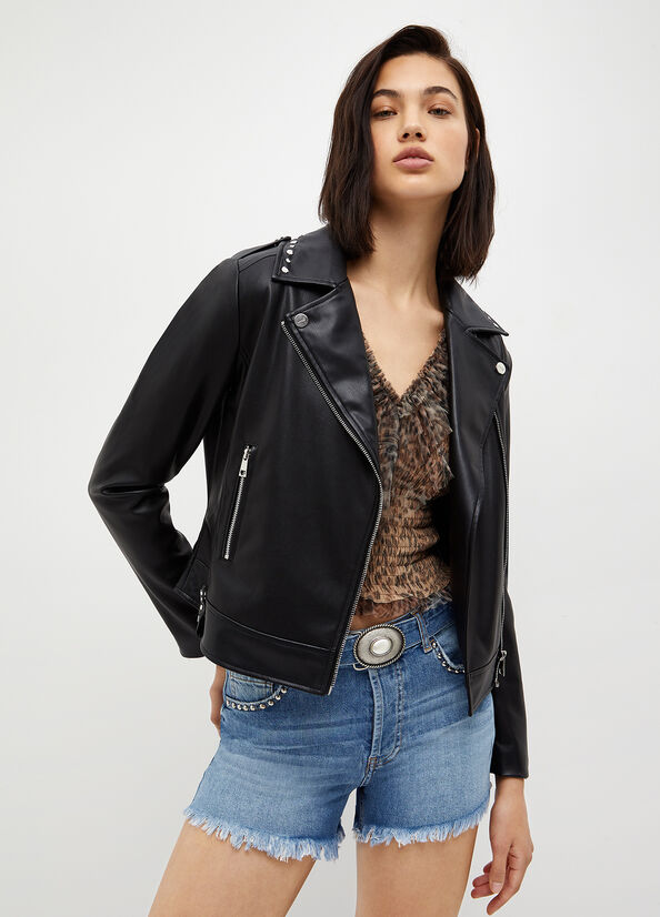 Women's Liu Jo Fabric Biker Jackets Black | UYV-420875