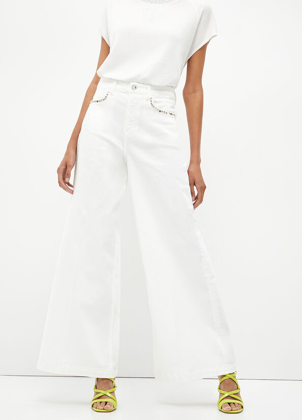 Women's Liu Jo Flared With Studs Pants White | BGQ-239548