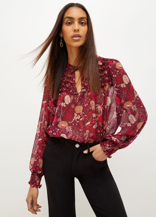 Women's Liu Jo Floral Crepon Blouse Shirts Pink | LAZ-863714