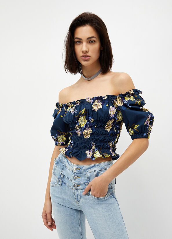 Women's Liu Jo Floral Denim T Shirts Blue | THD-284690