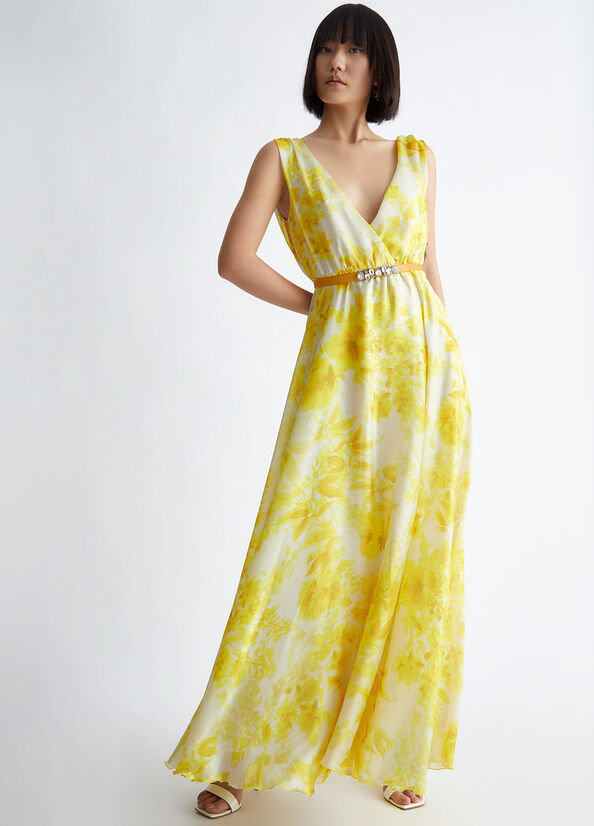 Women's Liu Jo Floral Formal Dress Yellow | DOX-942013