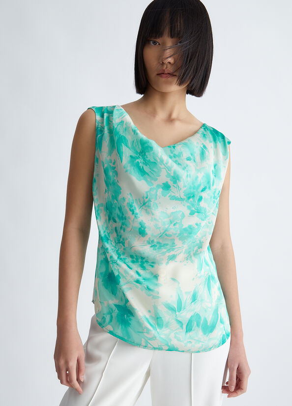 Women's Liu Jo Floral T Shirts Light Turquoise | ZYD-051783