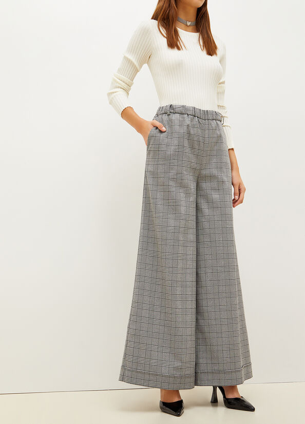 Women's Liu Jo Glen Plaid Palazzo Pants Grey | OMT-805437