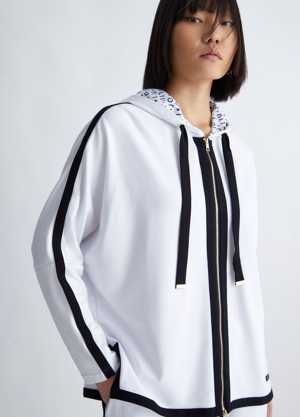 Women's Liu Jo Hooded With Zip Sweatshirts White / Black | UHS-137650