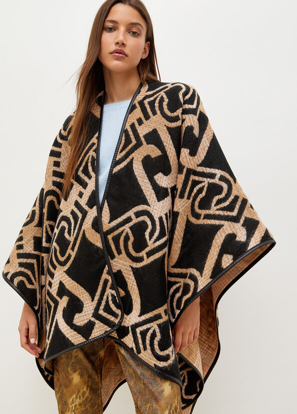 Women's Liu Jo Jacquard Poncho With Logo Coats Black | UZJ-176240