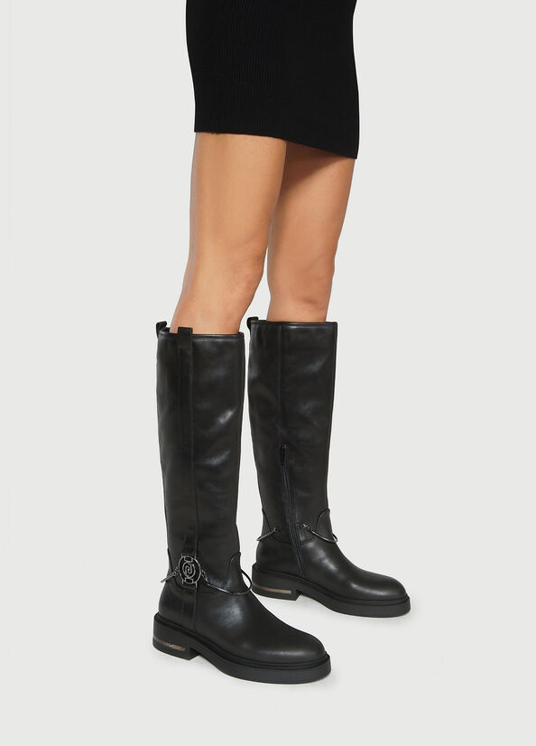 Women's Liu Jo Knee-High Leather Ankle Boots Black | YCB-156824