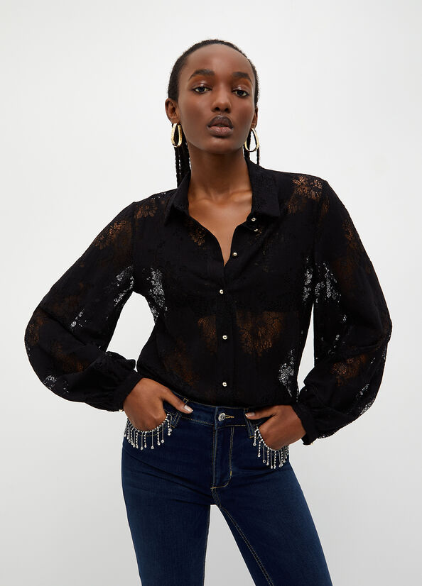 Women's Liu Jo Lace Shirts Black | HBL-683140