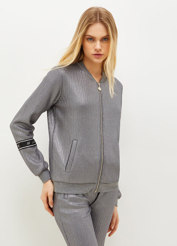 Women's Liu Jo Laminated With Zip Sweatshirts Grey | VHG-079453