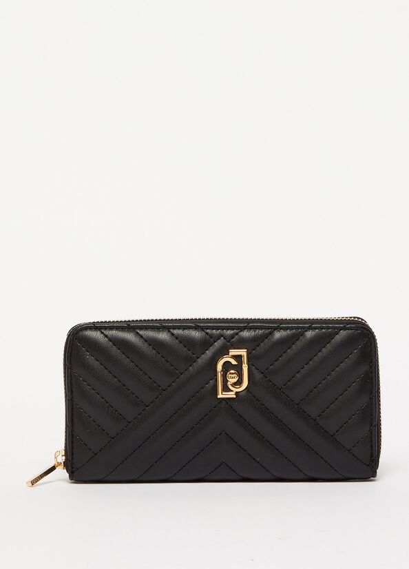 Women's Liu Jo Large Eco-Friendly In Matelassé Wallets Black | FHU-150786