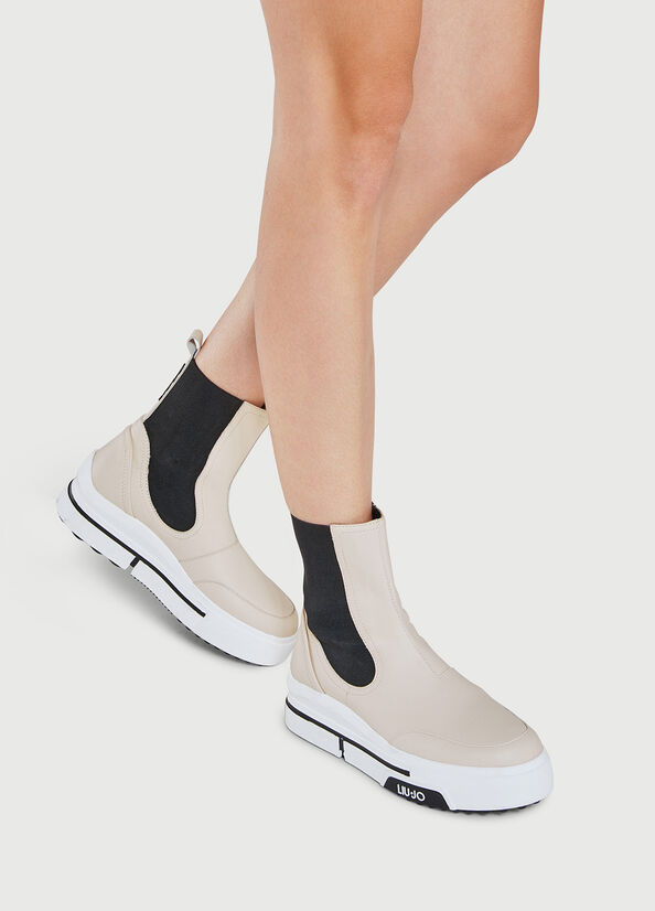 Women's Liu Jo Leather Chelsea Sneakers Beige | HIA-691234