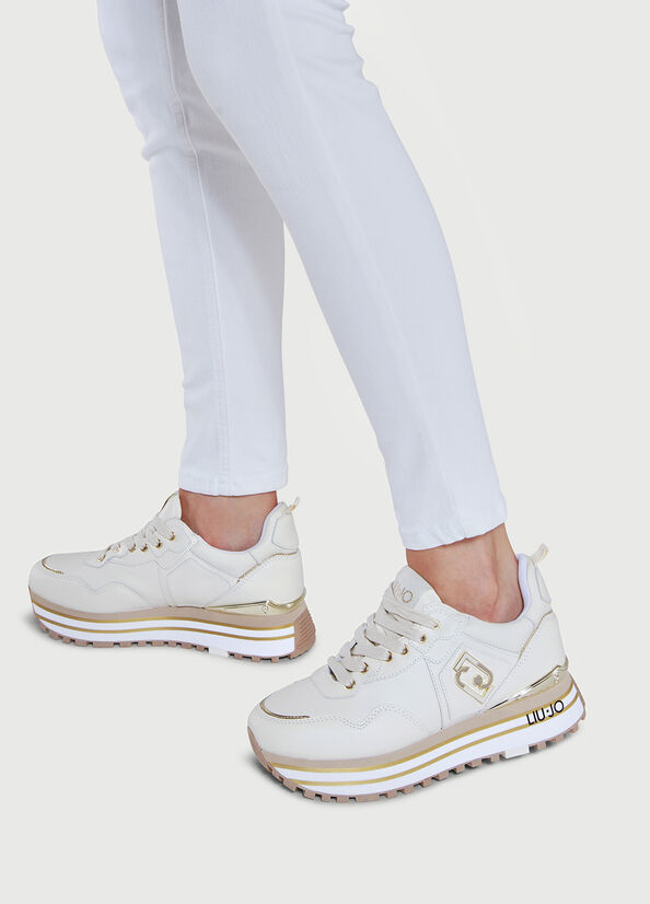 Women's Liu Jo Leather Platform Sneakers White | DUH-830152