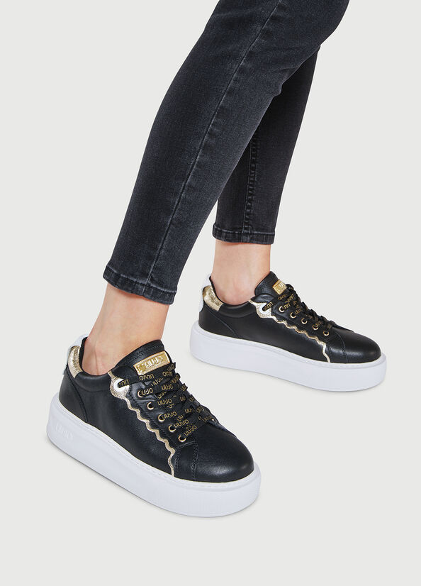 Women's Liu Jo Leather Sneakers Black | QVG-820574