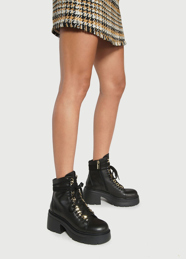 Women's Liu Jo Leather With Jewelled Chain Ankle Boots Black | WGV-256971