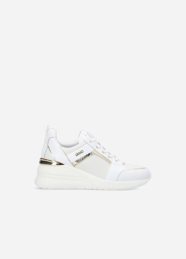 Women's Liu Jo Leather With Wedge Sneakers White | LOF-831604