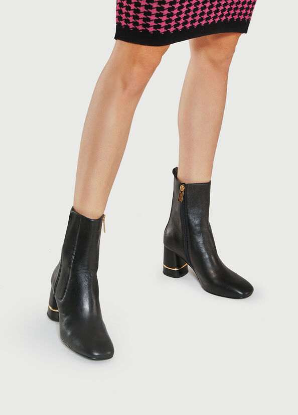 Women's Liu Jo Leather With Wide Heel Ankle Boots Black | DTJ-231869