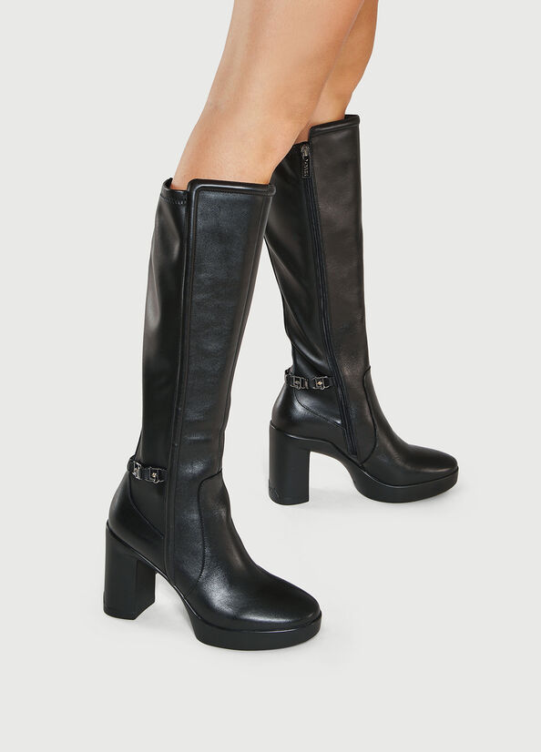 Women's Liu Jo Leather With Wide Heel Ankle Boots Black | ZRC-795012